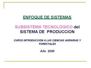 ENFOQUE DE SISTEMAS SUBSISTEMA TECNOLOGICO del SISTEMA DE