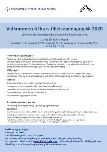 Velkommen til kurs i helsepedagogikk 2020 Akershus universitetssykehus