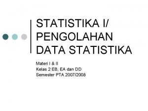 STATISTIKA I PENGOLAHAN DATA STATISTIKA Materi I II