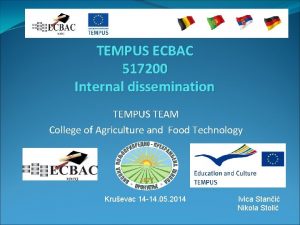 TEMPUS ECBAC 517200 Internal dissemination TEMPUS TEAM College