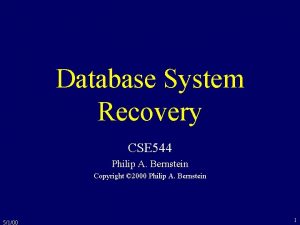 Database System Recovery CSE 544 Philip A Bernstein