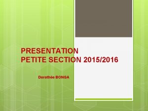 PRESENTATION PETITE SECTION 20152016 Dorothe BONGA INTRODUCTION Dans