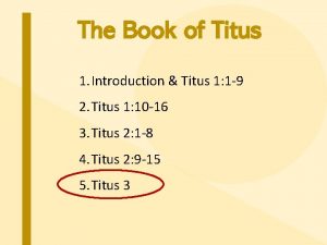 The Book of Titus 1 Introduction Titus 1