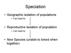 Speciation Geographic isolation of populations Can lead to