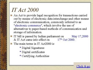 IT Act 2000 An Act to provide legal