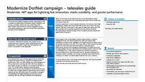 Modernize Dot Net campaign telesales guide Modernize NET