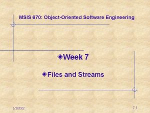 MSIS 670 ObjectOriented Software Engineering Week 7 Files