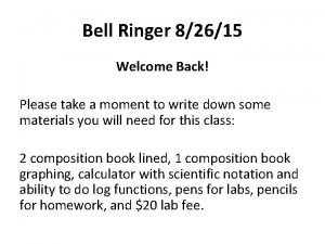 Bell Ringer 82615 Welcome Back Please take a