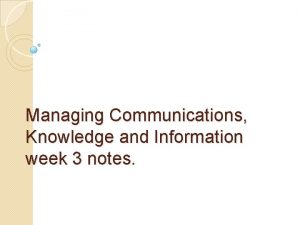 Managing Communications Knowledge and Information week 3 notes