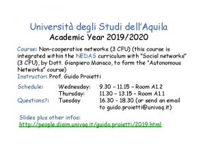 Universit degli Studi dellAquila Academic Year 20192020 Course