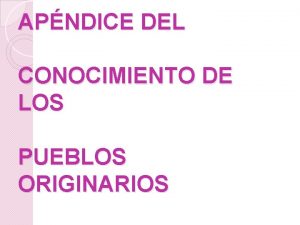 APNDICE DEL CONOCIMIENTO DE LOS PUEBLOS ORIGINARIOS Cmo