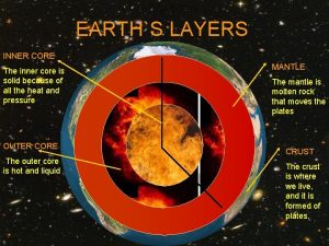 EARTHS LAYERS INNER CORE The inner core is