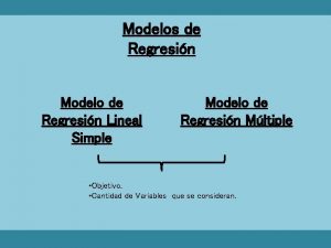 Modelos de Regresin Modelo de Regresin Lineal Simple