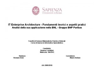 IT Enterprise Architecture Fondamenti teorici e aspetti pratici