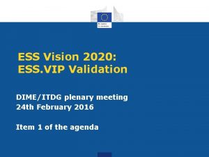 ESS Vision 2020 ESS VIP Validation DIMEITDG plenary