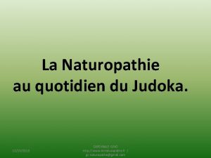 La Naturopathie au quotidien du Judoka 12102013 CARDINALE