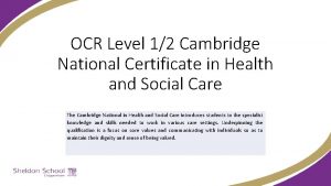 OCR Level 12 Cambridge National Certificate in Health