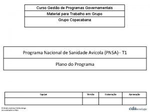 Curso Gesto de Programas Governamentais Material para Trabalho