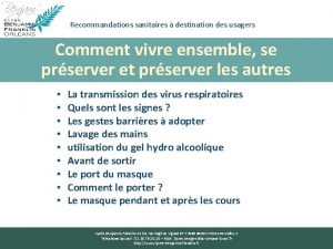 Recommandations sanitaires destination des usagers Comment vivre ensemble