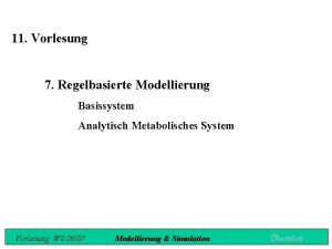 11 Vorlesung 7 Regelbasierte Modellierung Basissystem Analytisch Metabolisches