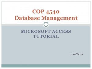 COP 4540 Database Management MICROSOFT ACCESS TUTORIAL HsinYu