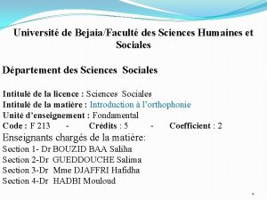 Universit de BejaiaFacult des Sciences Humaines et Sociales
