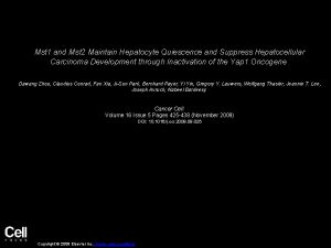 Mst 1 and Mst 2 Maintain Hepatocyte Quiescence