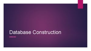Database Construction DBM 380 Approach and Platform Choice