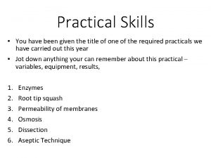 Practical Skills You have been given the title