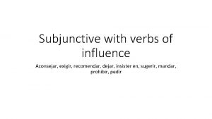 Subjunctive with verbs of influence Aconsejar exigir recomendar