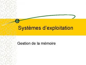 Systmes dexploitation Gestion de la mmoire Introduction Mmoire