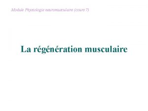 Module Physiologie neuromusculaire cours 7 La rgnration musculaire