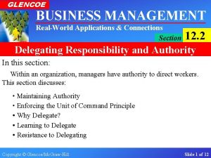 GLENCOE BUSINESS MANAGEMENT RealWorld Applications Connections Section 12