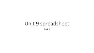 Unit 9 spreadsheet Task 2 Intended purpose and