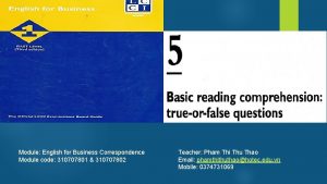 Module English for Business Correspondence Module code 310707801