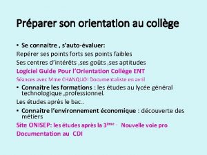 Prparer son orientation au collge Se connaitre sautovaluer