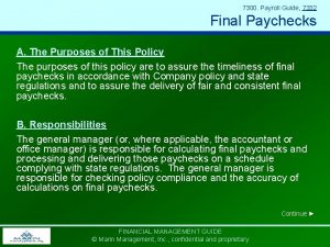 7300 Payroll Guide 7332 Final Paychecks A The