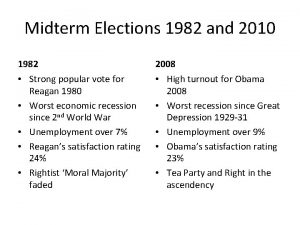 Midterm Elections 1982 and 2010 1982 2008 Strong