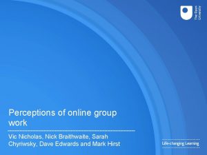 Perceptions of online group work Vic Nicholas Nick