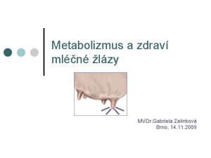 Metabolizmus a zdrav mln lzy MVDr Gabriela Zelinkov