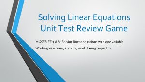 Solving Linear Equations Unit Test Review Game MGSE