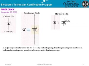 Electronic Technician Certification Program ZINER DIODE November 25