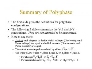 Summary of Polyphase The first slide gives the