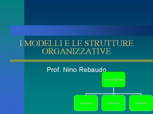 I MODELLI E LE STRUTTURE ORGANIZZATIVE Prof Nino