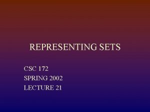 REPRESENTING SETS CSC 172 SPRING 2002 LECTURE 21