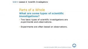 Unit 1 Lesson 2 Scientific Investigations Parts of