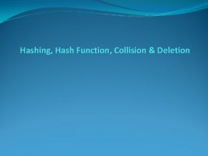 Hashing Hash Function Collision Deletion Hashing The search