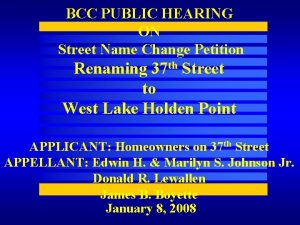 BCC PUBLIC HEARING ON Street Name Change Petition