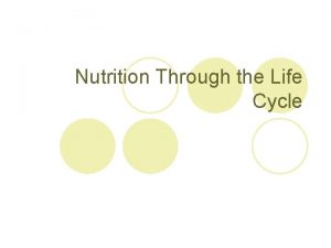 Nutrition Through the Life Cycle General Nutritional Needs