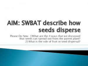 AIM SWBAT describe how seeds disperse Please Do